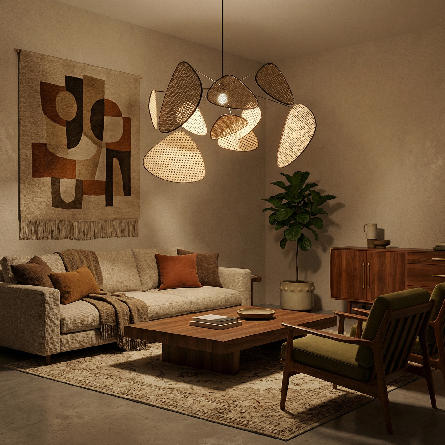 Bohème Kroonluchter in Bamboe voor Woonkamer – Auramya