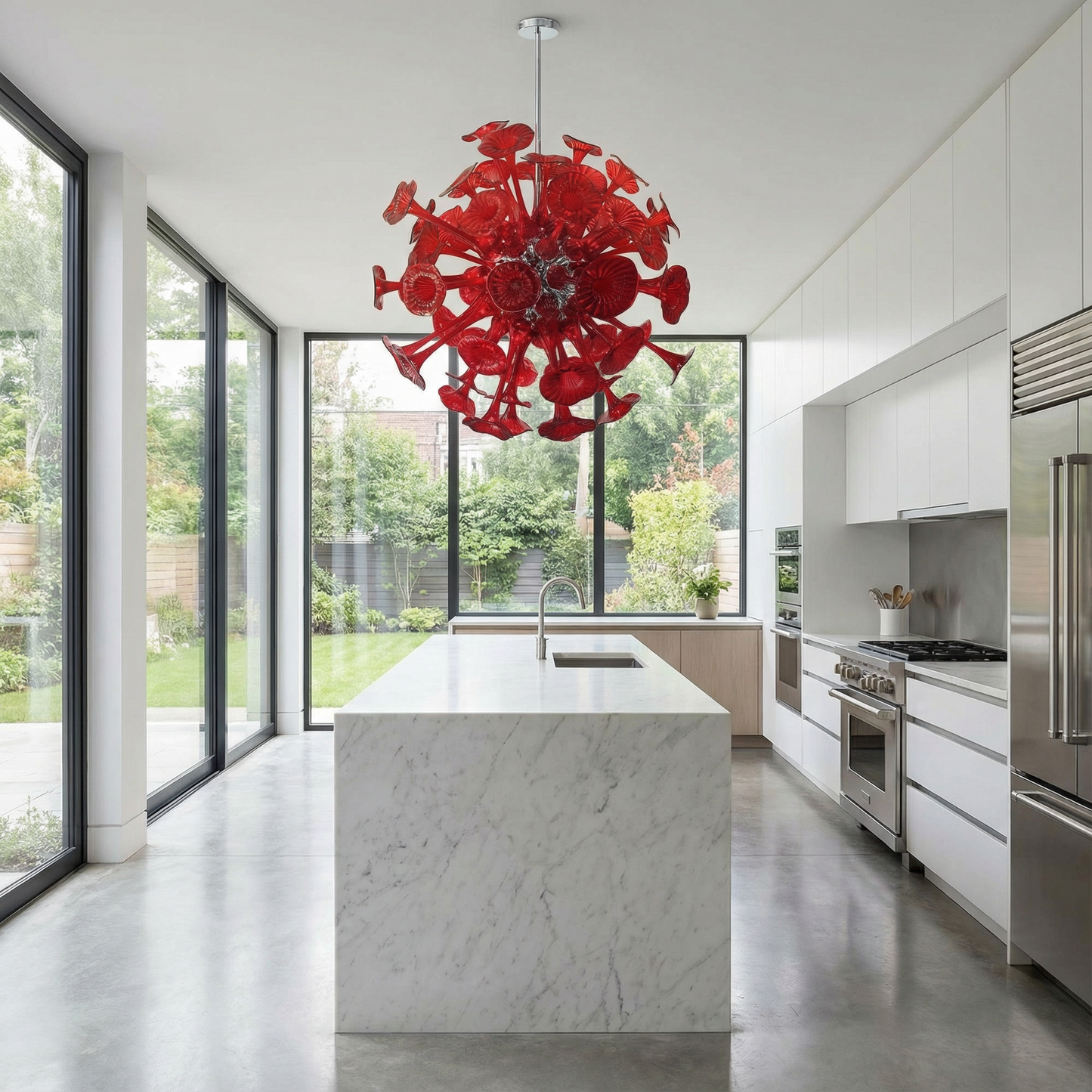 Kroonluchter Rood Geblazen Glas – Spherelumia