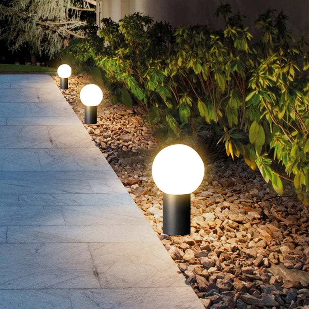 Bolronde LED-tuinlamp in zwart metaal – Orbiron