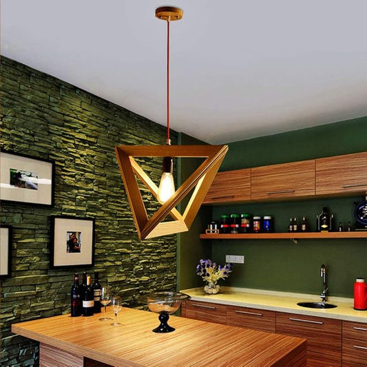 Piramidevormige houten hanglamp voor woonkamer – Trigonéa
