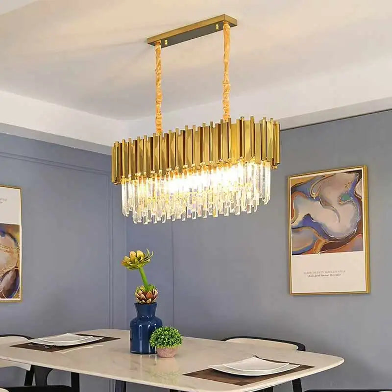 Suspension Cristalline Structure Dorée &amp; Halo Prestige Rectangulaire – Auro