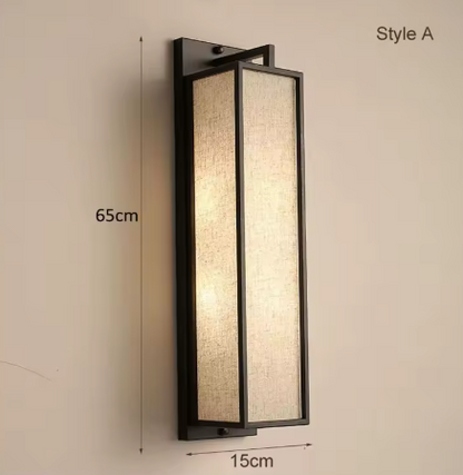 Wandlamp van ijzer en linnen in Chinese stijl voor slaapkamer – Lumisan
