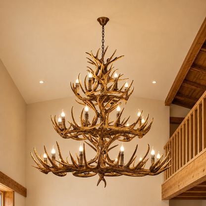 Hirschgeweih-Kronleuchter aus Kunstharz, amerikanischer Chalet-Stil — Floreo
