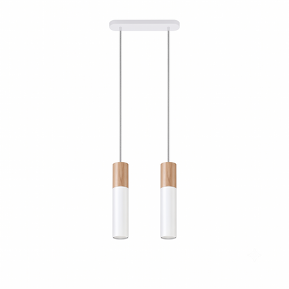 Scandinavian white wood pendant light with 2 lights – Avelios