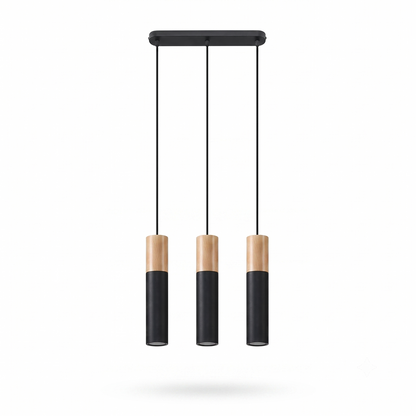 Black natural wood pendant light with 3 lights – Norvéo