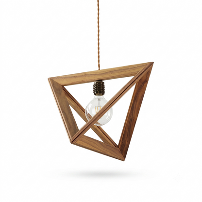 Pyramidal wooden pendant light for living room – Trigonéa