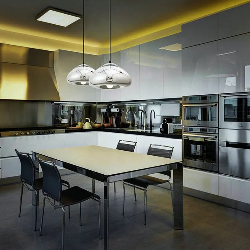 Modern Gold Suspension Aurovia with hemispherical aluminum mirror finish lampshade - view 9