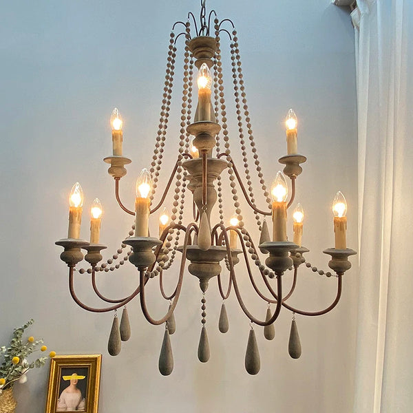 Lustre en bois blanc vintage pour salon – Elarisia