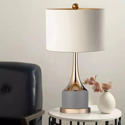 Bedside Lamp Vénusia refined design with gilded iron body and white fabric shade - view 9