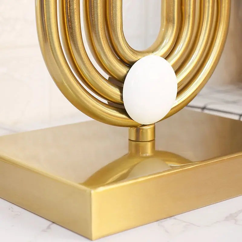 Table Lamp Raynova Gold Design with Architectural Base and Cylindrical Fabric Shade - View 10