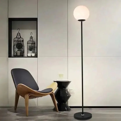Floor Lamp Elara with opaline glass globe and steel stem - view 8