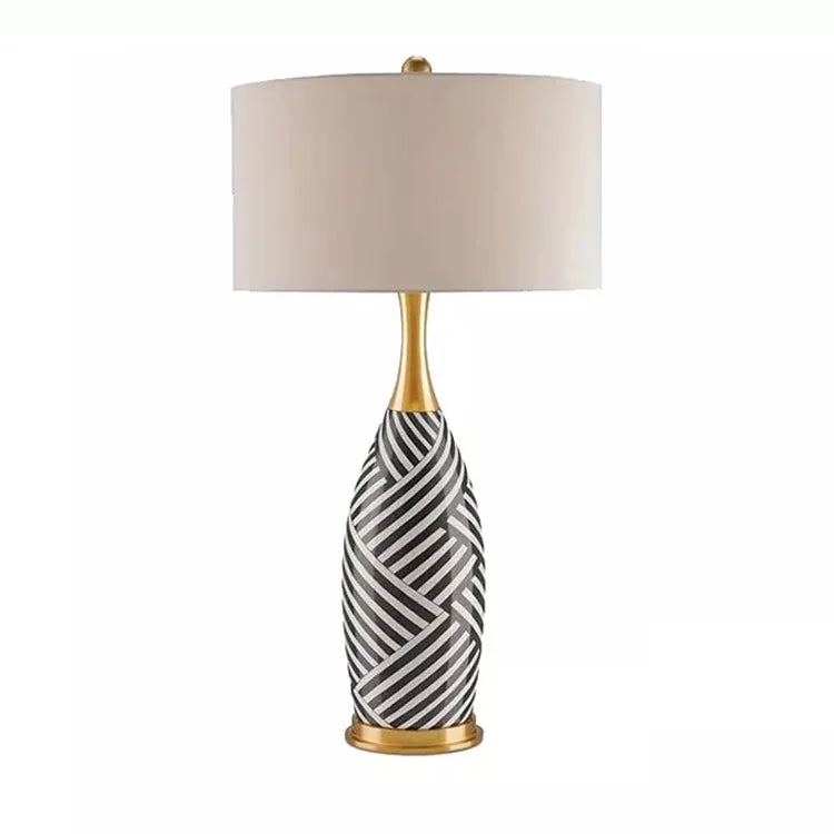 Ceramic Table Lamp zebra pattern black and white with gold neck and white shade - view 6