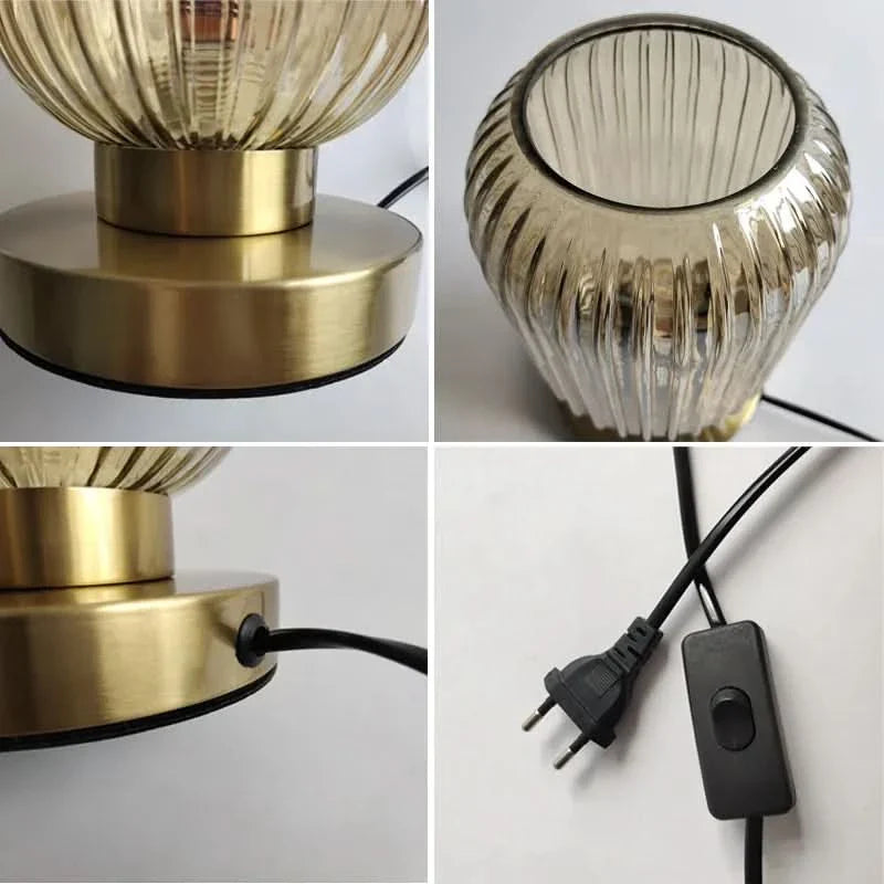 Lampe de table nordique design Vetro en verre strié avec base métal doré brossé - vue 16