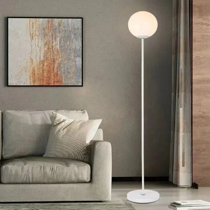 Floor Lamp Elara with opaline glass globe and steel stem - view 4