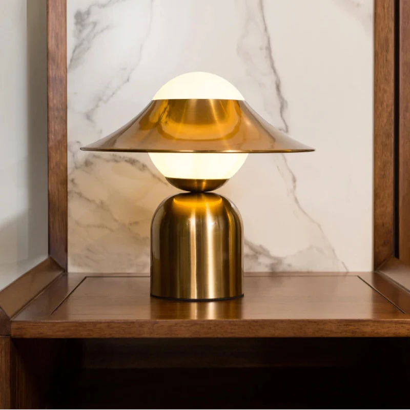 Decorative Table Lamp Noctea with blown glass globe and golden base - view 4