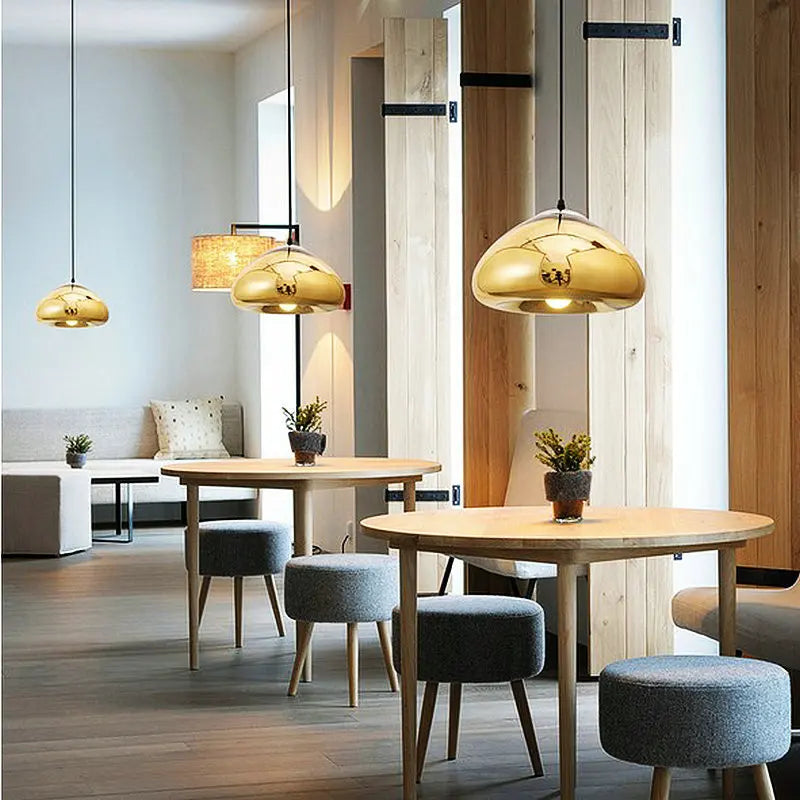 Modern Gold Suspension Aurovia with hemispherical aluminum mirror finish lampshade - view 10