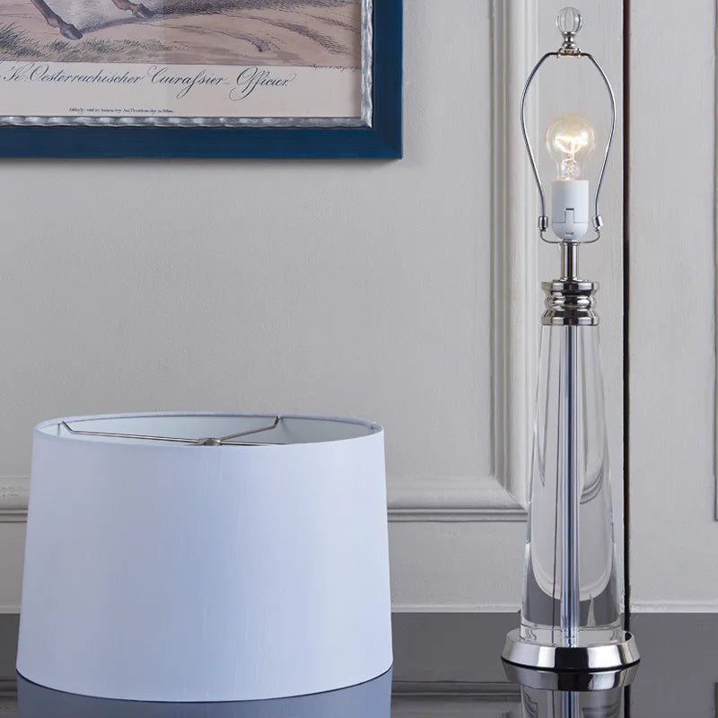 Lampe de chevet contemporaine Lunara en cristal et acier avec abat-jour tissu blanc - vue 7