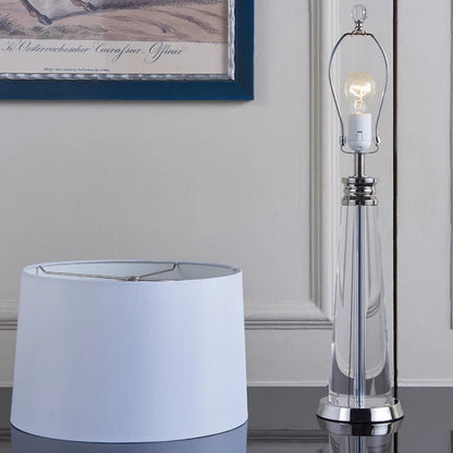 Contemporary Bedside Lamp Lunara in Crystal and Steel with White Fabric Shade - View 7