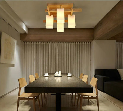 Houten Minimalistische LED-Plafondlamp Japandi Stijl – Sélénis
