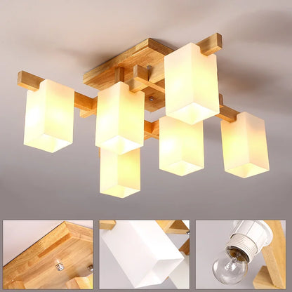Houten Minimalistische LED-Plafondlamp Japandi Stijl – Sélénis
