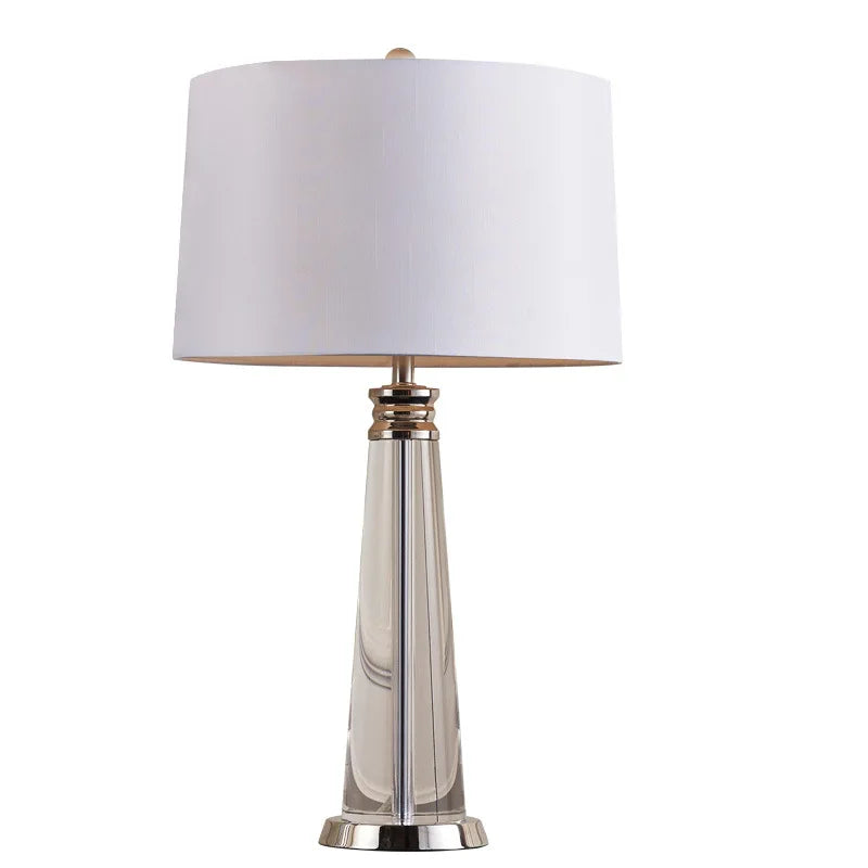Lampe de chevet contemporaine Lunara en cristal et acier avec abat-jour tissu blanc - vue 11