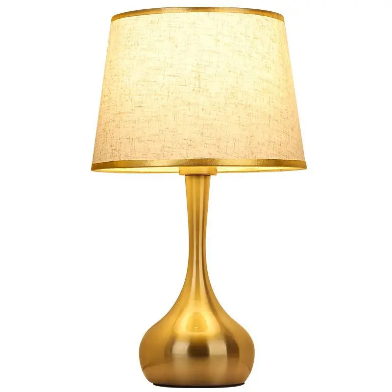 Sophisticated table lamp Luminis golden metal base fabric shade cozy ambiance - view 9