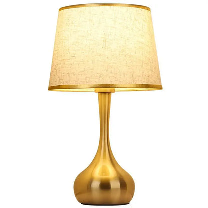 Sophisticated table lamp Luminis golden metal base fabric shade cozy ambiance - view 9