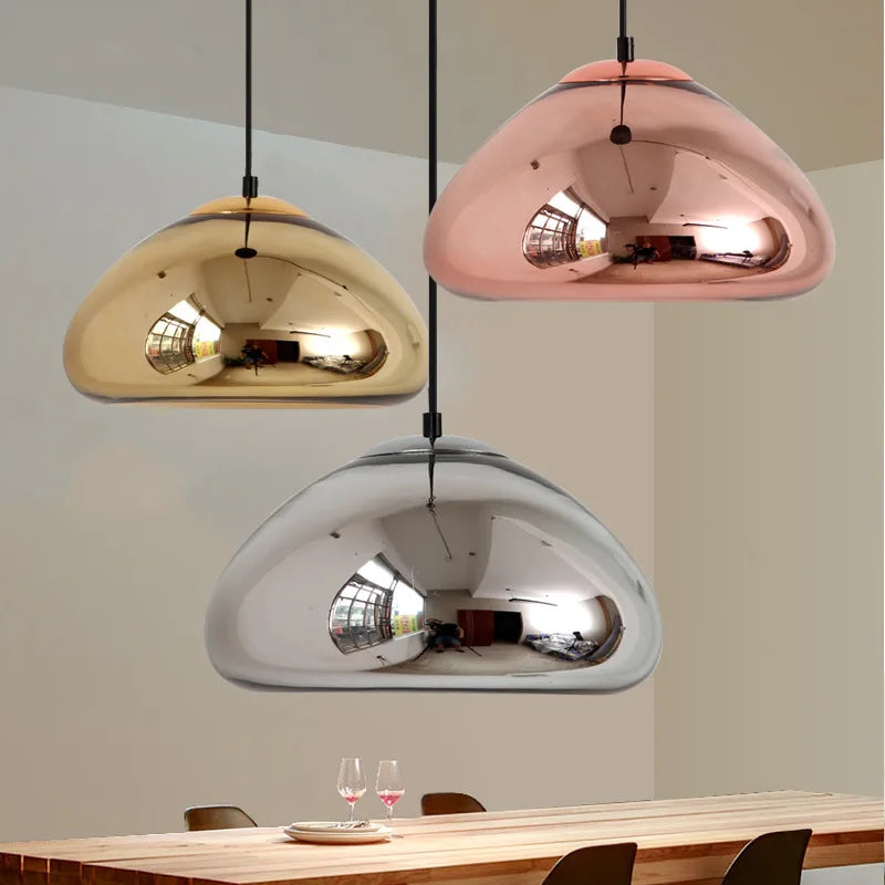 Modern Gold Suspension Aurovia with hemispherical aluminum mirror finish lampshade - view 5