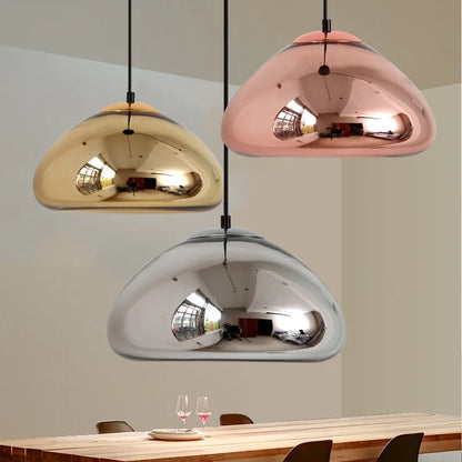 Modern Gold Suspension Aurovia with hemispherical aluminum mirror finish lampshade - view 5