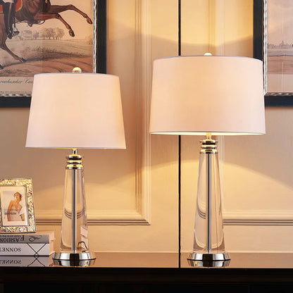 Contemporary Bedside Lamp Lunara in Crystal and Steel with White Fabric Shade - View 6