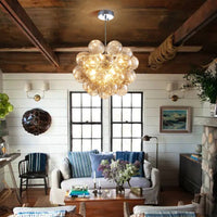 Lustre en Verre Soufflé Beige Foncé pour Salon – Orbalique