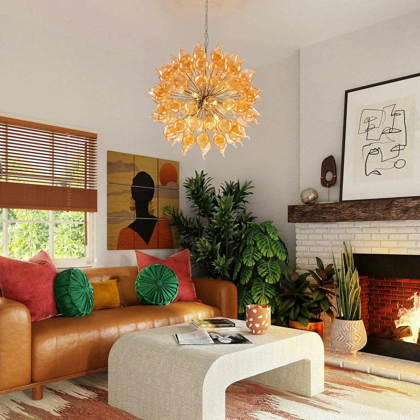 Lustre en Verre Soufflé Orange Style Sputnik – Dandelionis