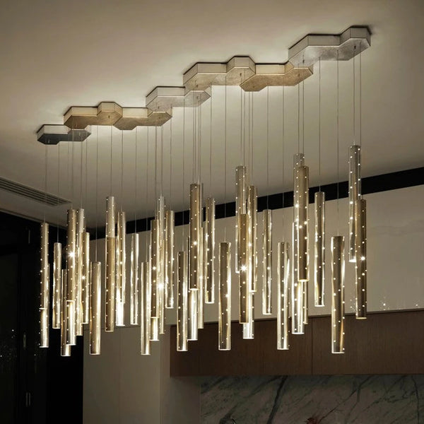 Lustre LED Moderne en Acier Brossé pour Salon – Séraphine