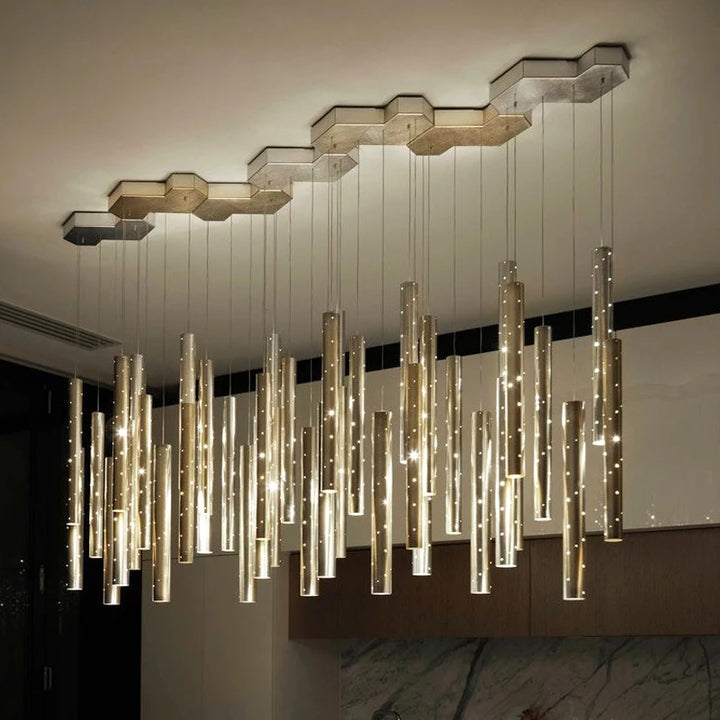 Lustre LED Moderne en Acier Brossé pour Salon – Séraphine