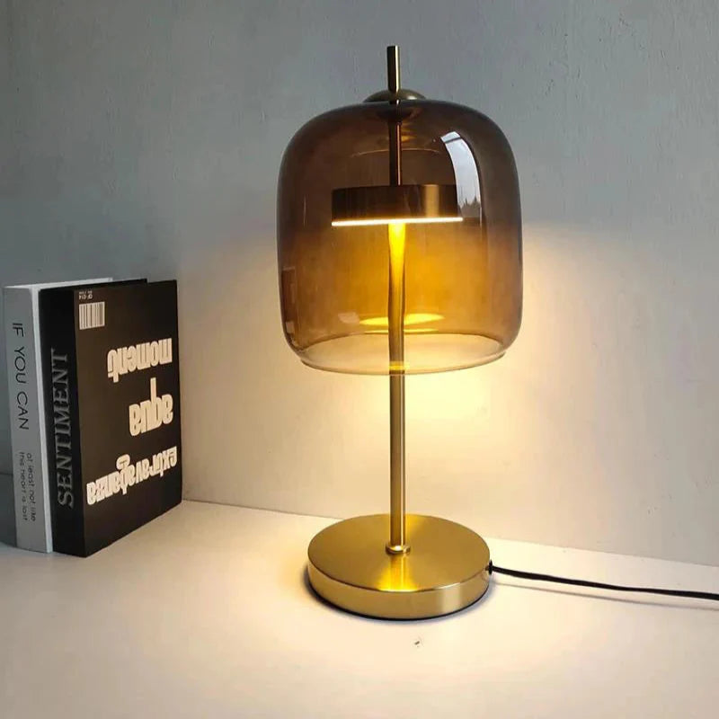 Lampe de chevet moderne Xiumis globe en verre et base métal doré brossé - vue 4