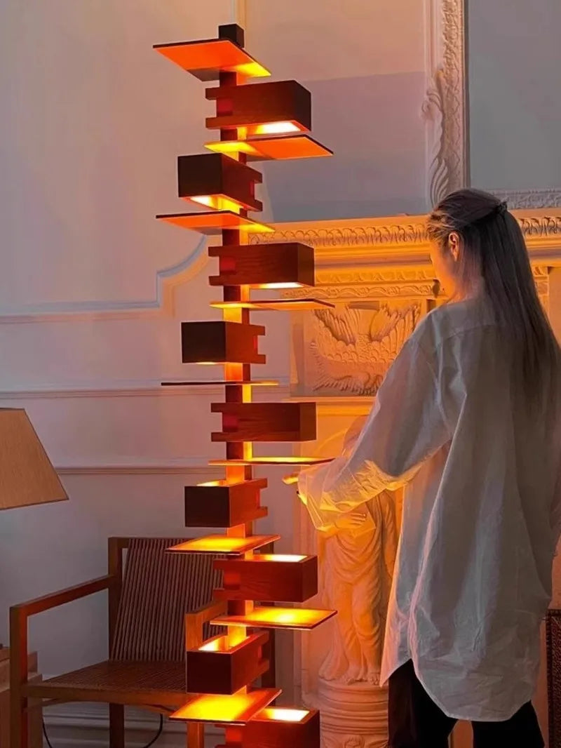 Lampe de Sol en Grès Imitation Bois pour Salon – Armonya