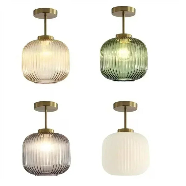 Plafonnier en verre strié rétro pour salon et couloir – Crescianea