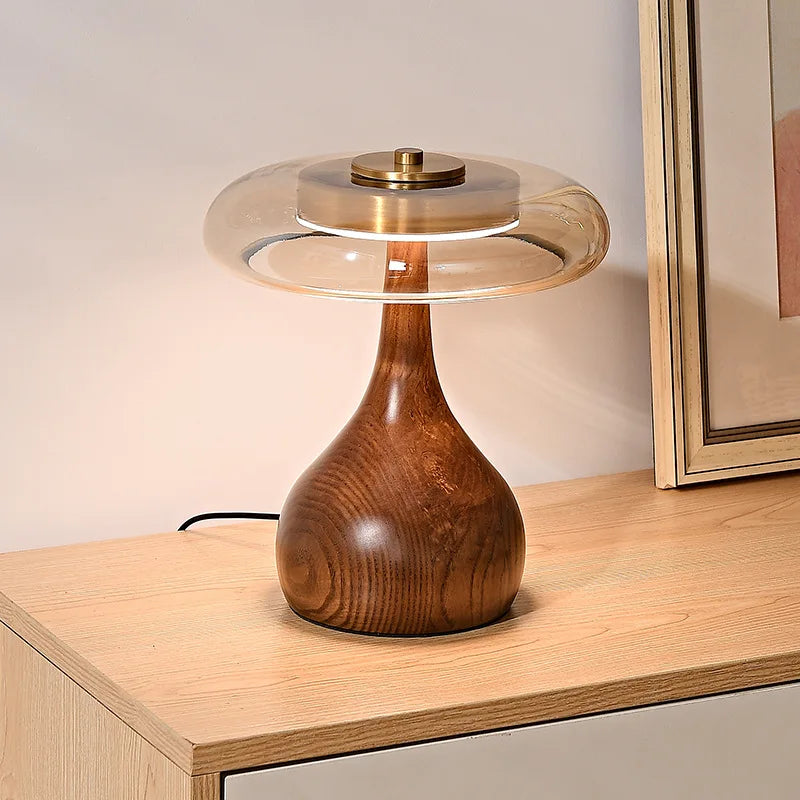 Lampe de Bureau en Bois et Verre Cuivré pour Chambre – Maderique