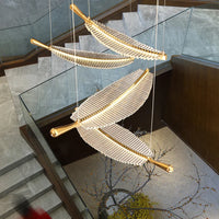 Lustre LED en Cristal à Feuilles pour Salon et Escalier – Caeluxia