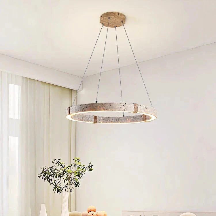 Eigentijdse kroonluchter in steen en staal voor eetkamer – Silexor