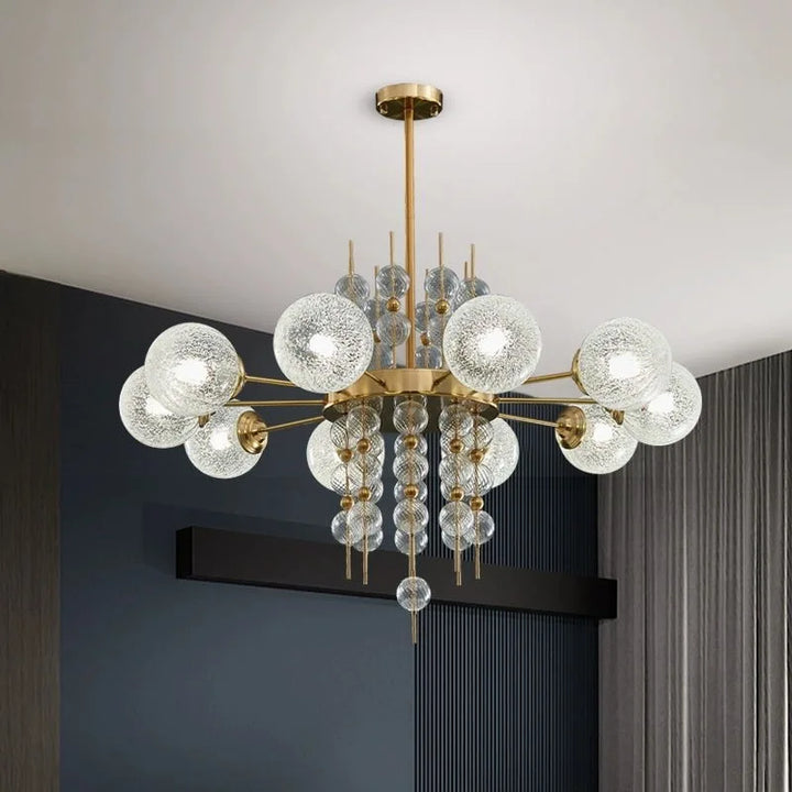 Suspension en acier poli et verre doré pour salon et cuisine – Aurelice