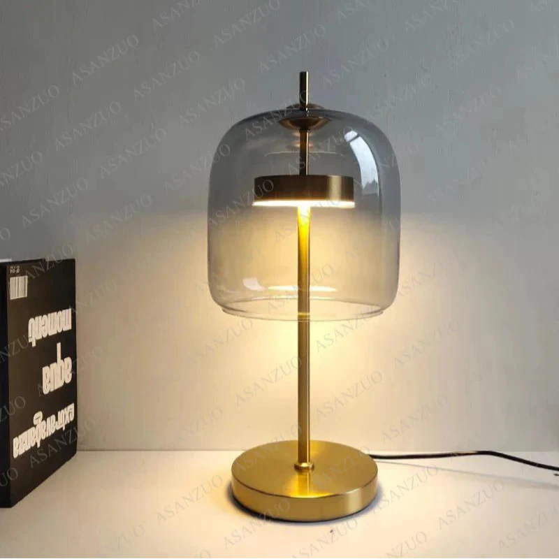 Lampe de chevet moderne Xiumis globe en verre et base métal doré brossé - vue 5