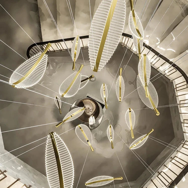 Lustre LED en Cristal à Feuilles pour Salon et Escalier – Caeluxia
