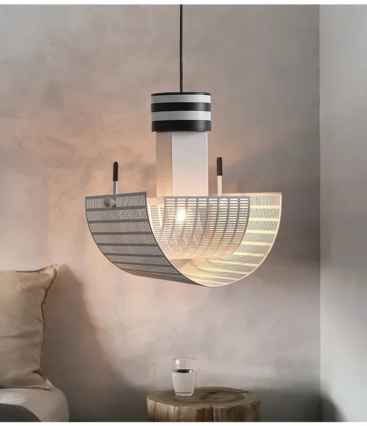 Moderne Hanglamp in Zwart en Wit Metaal voor Woonkamer – Zébrano