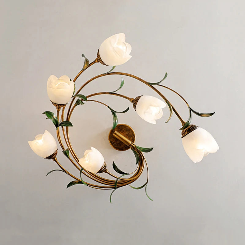 Plafondlamp Bloempatroon Chique in Glas & Metaal – Eliova