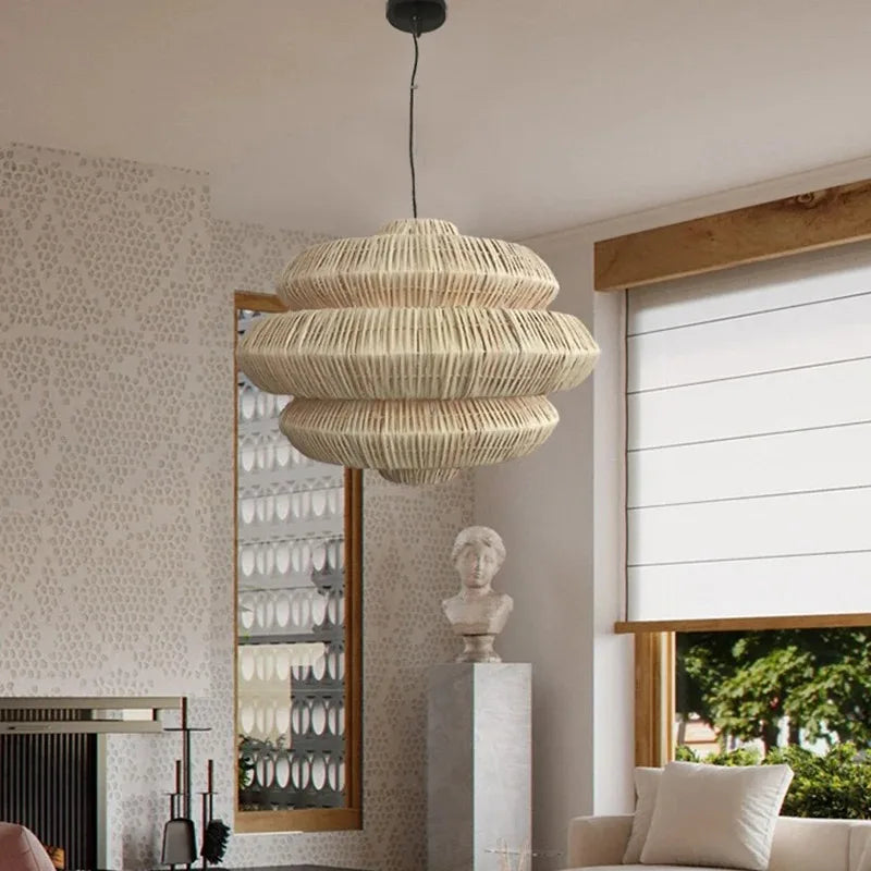 Hanglamp in Gevlochten Rotan Wabi-Sabi Stijl voor Eetkamer – Naiadis