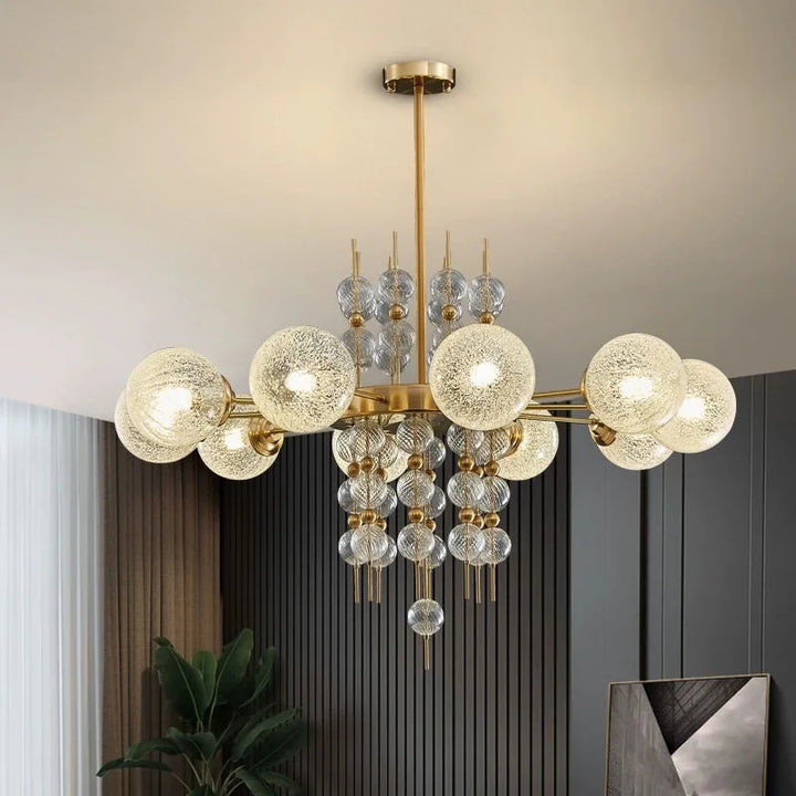 Suspension en acier poli et verre doré pour salon et cuisine – Aurelice
