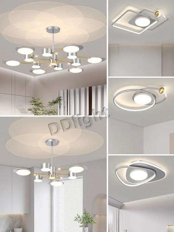 Lustre LED moderne en aluminium doré pour salon – Alumoria