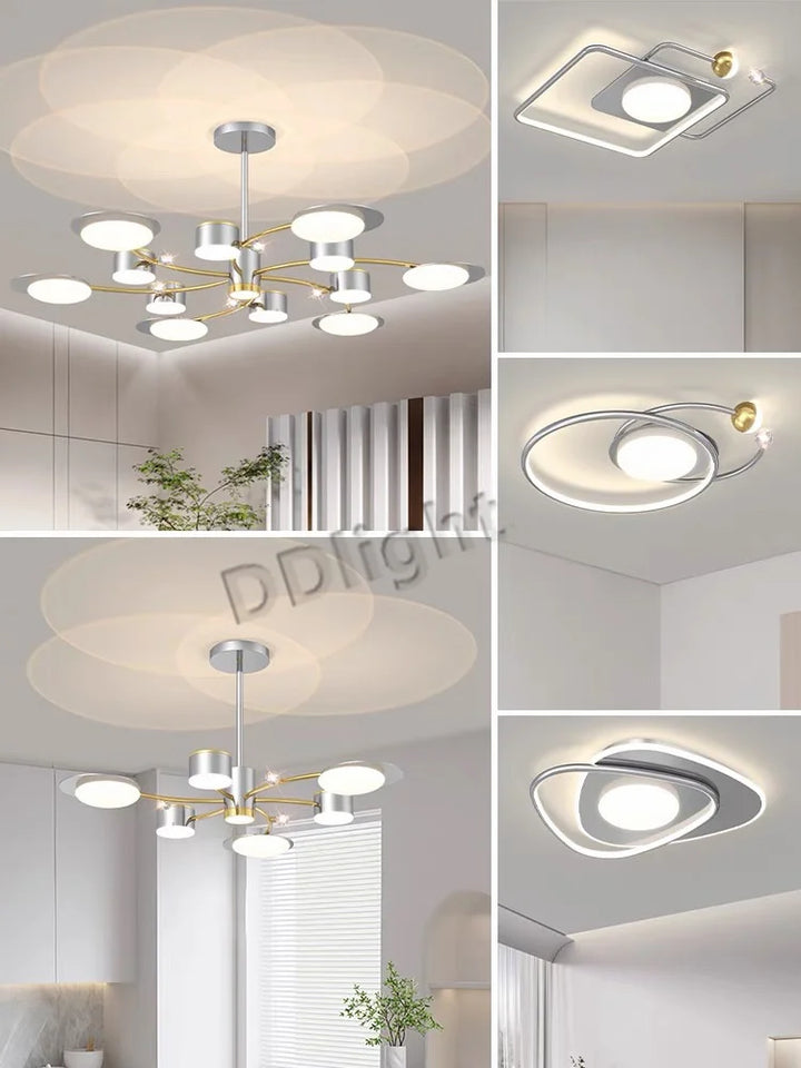 Lustre LED moderne en aluminium doré pour salon – Alumoria