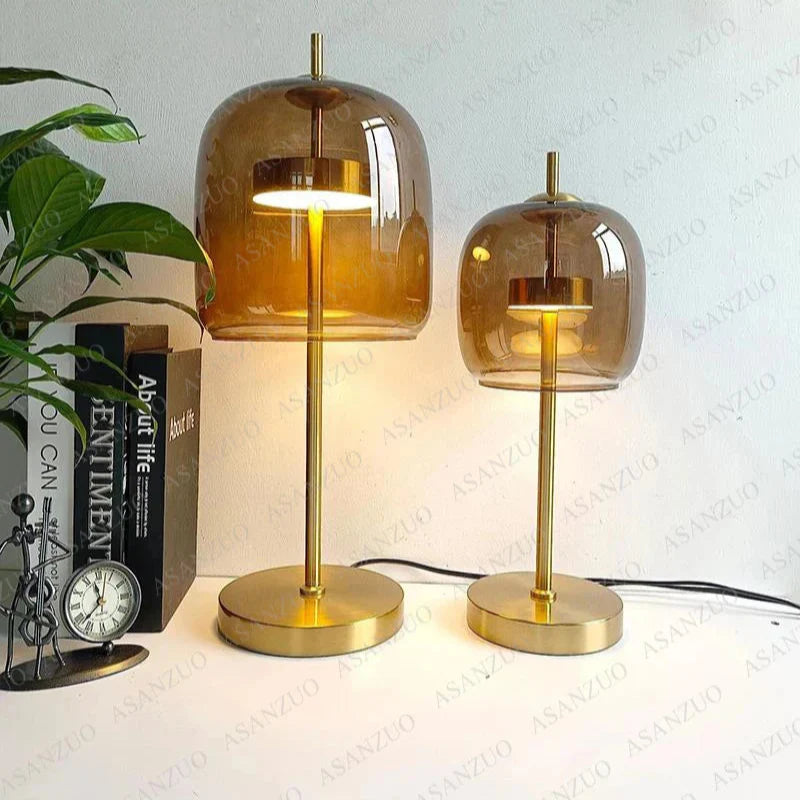 Lampe de chevet moderne Xiumis globe en verre et base métal doré brossé - vue 6